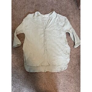 BITTOKO Gauze Tunic Women One Size Sage Green Excellent V-Neck 3/4 Sleeve Top